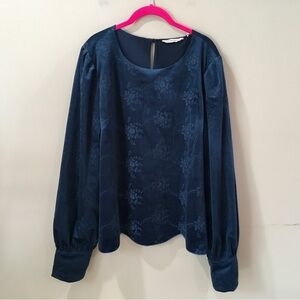 SOFT SURROUNDINGS Womens XL Top Blouse Teal Blue Corinthia Velvet Embroidered
